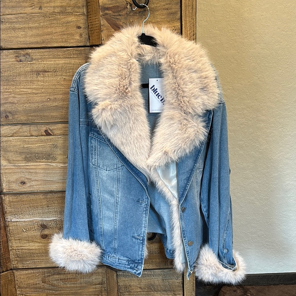 Denim Jacket with Faux Fur Trim